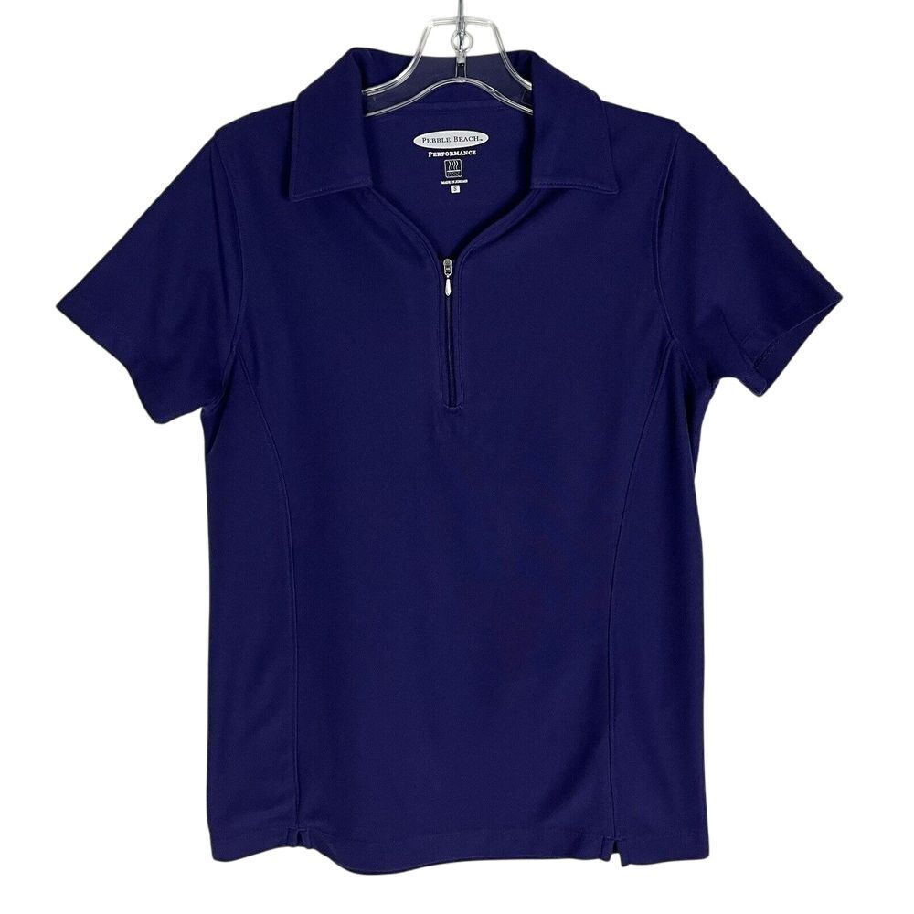 Pebble Beach Performance Polo‎ Women Size S Purple Short Sleeve Zip Front Golf